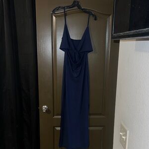 Navy Blue Women's Dress with front tie cutout and side slits